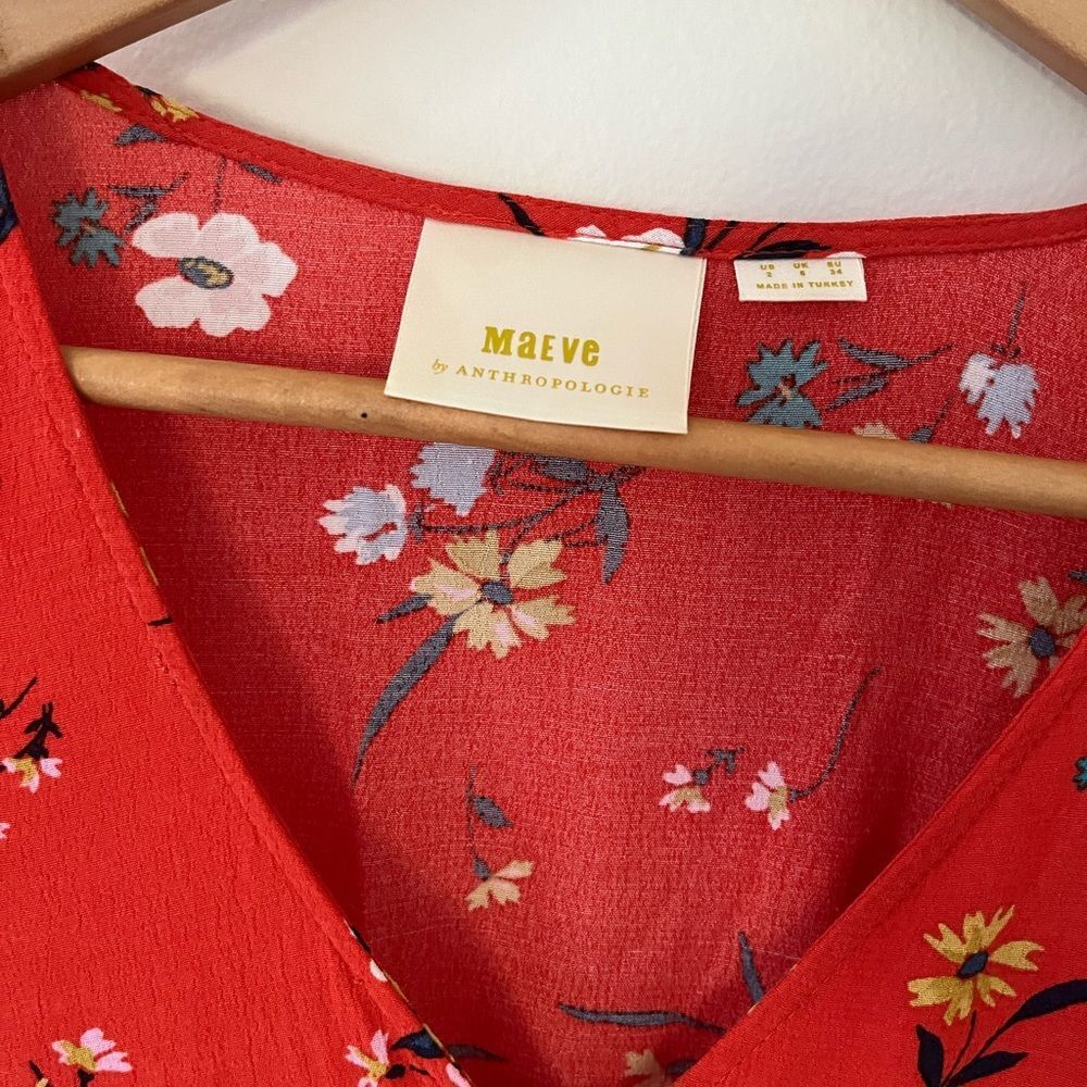 ANTHROPOLOGIE Maeve Eudora Floral Midi Dress Front Button US 2 - Picture 3 of 5